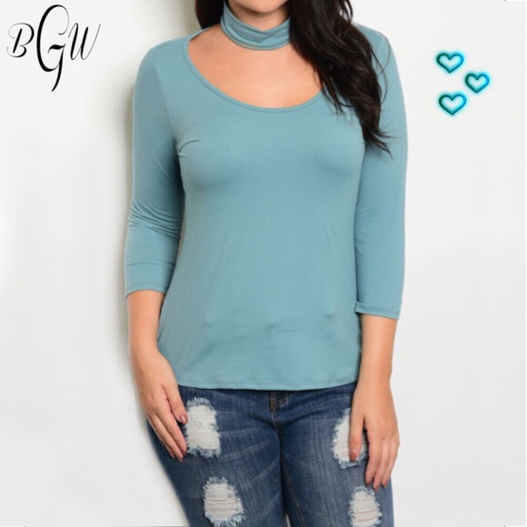 Adorable Teal Plus Choker Fitted Top - Picture 2 of 4